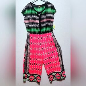 Gibson Latimer Stylish Pink and Green‎ Aztec Print Jumpsuit Size XL. #759